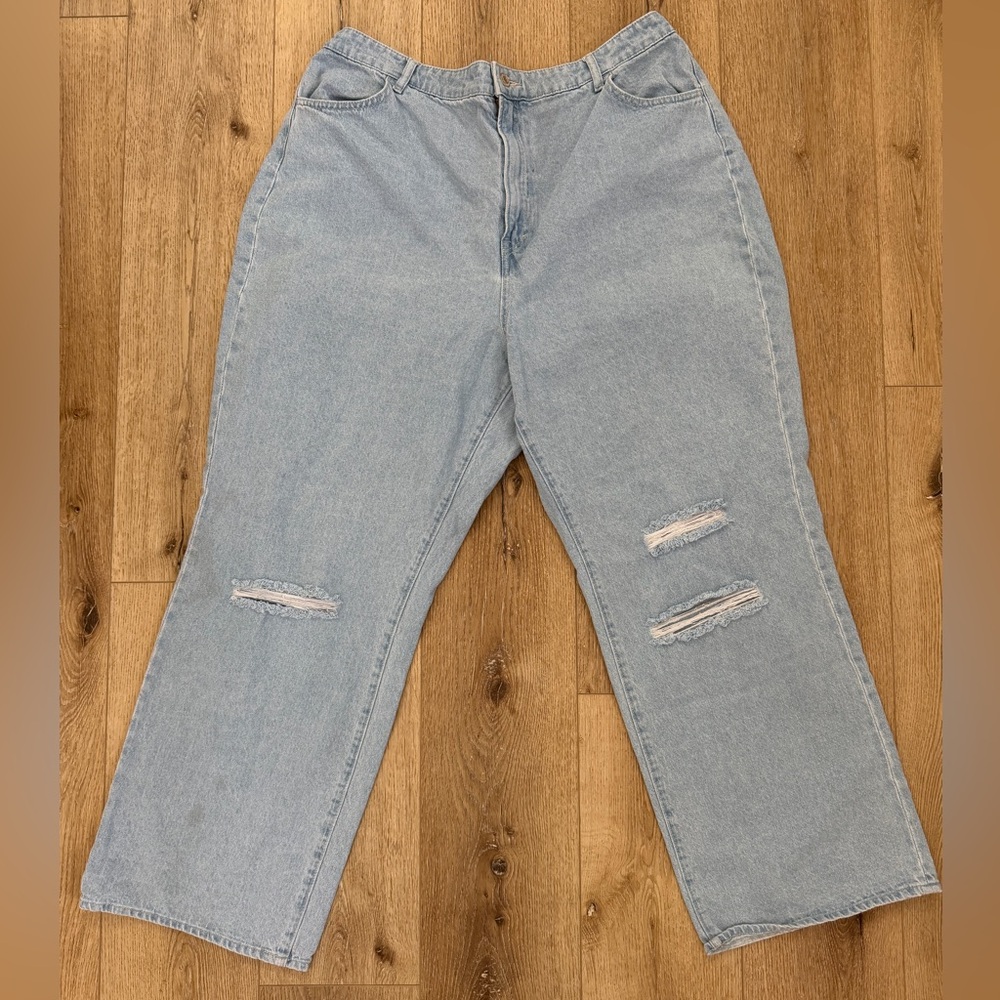 H&M Light Blue Distressed Women Curvy Fit Jeans